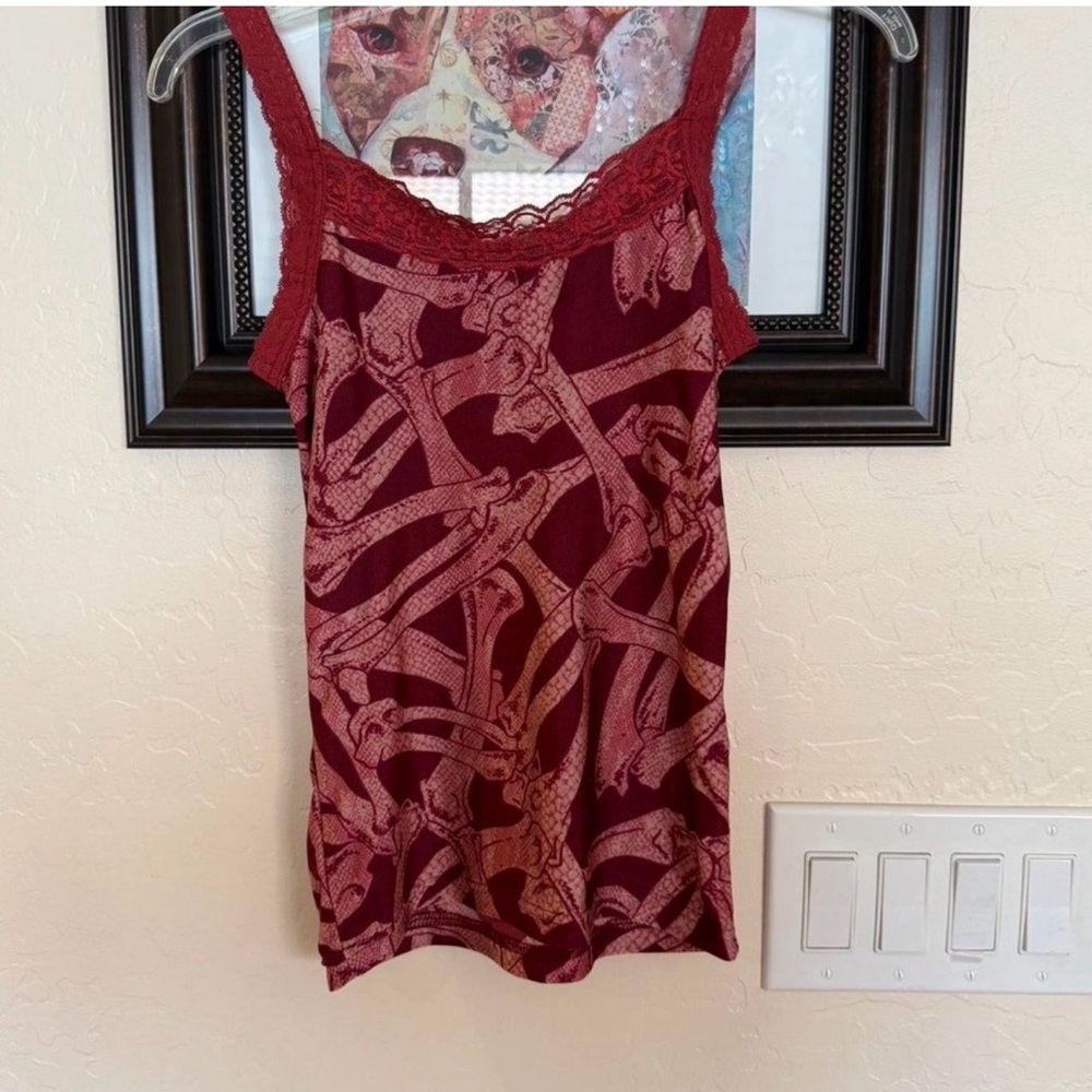 Hysteric Glamour Rare 1990s bone and scale red burgundy skull lace cami tank top